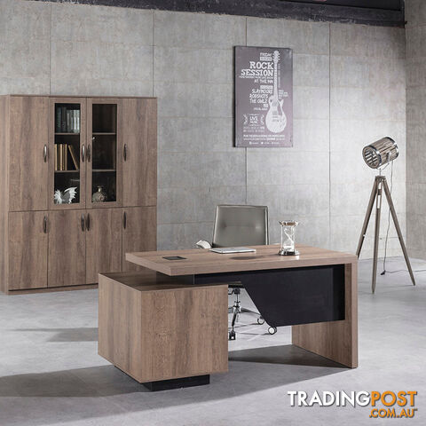 KELLEN Executive Desk with Right Return 1.6-1.8M - Warm Oak & Black - WF-M2508-R - 9334719011509