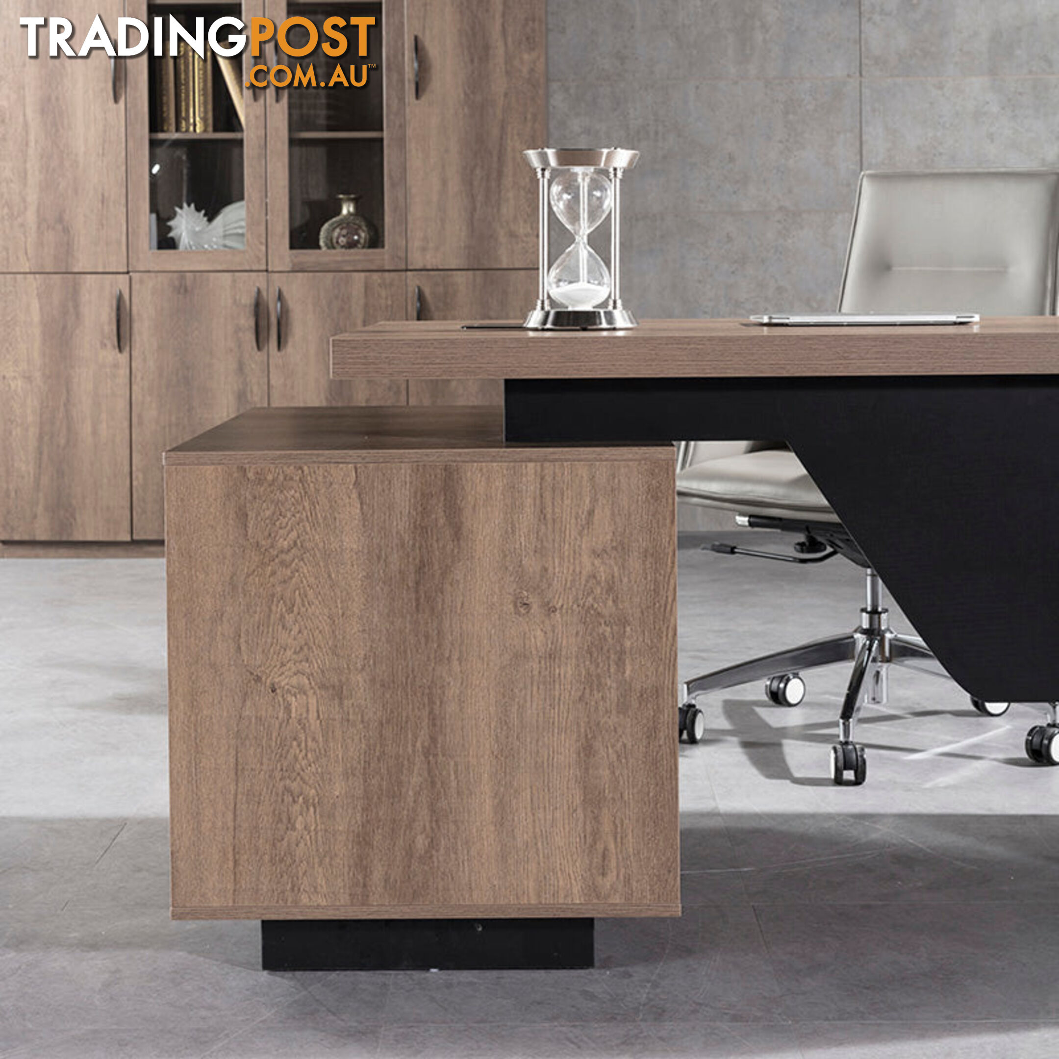 KELLEN Executive Desk with Right Return 1.6-1.8M - Warm Oak & Black - WF-M2508-R - 9334719011509