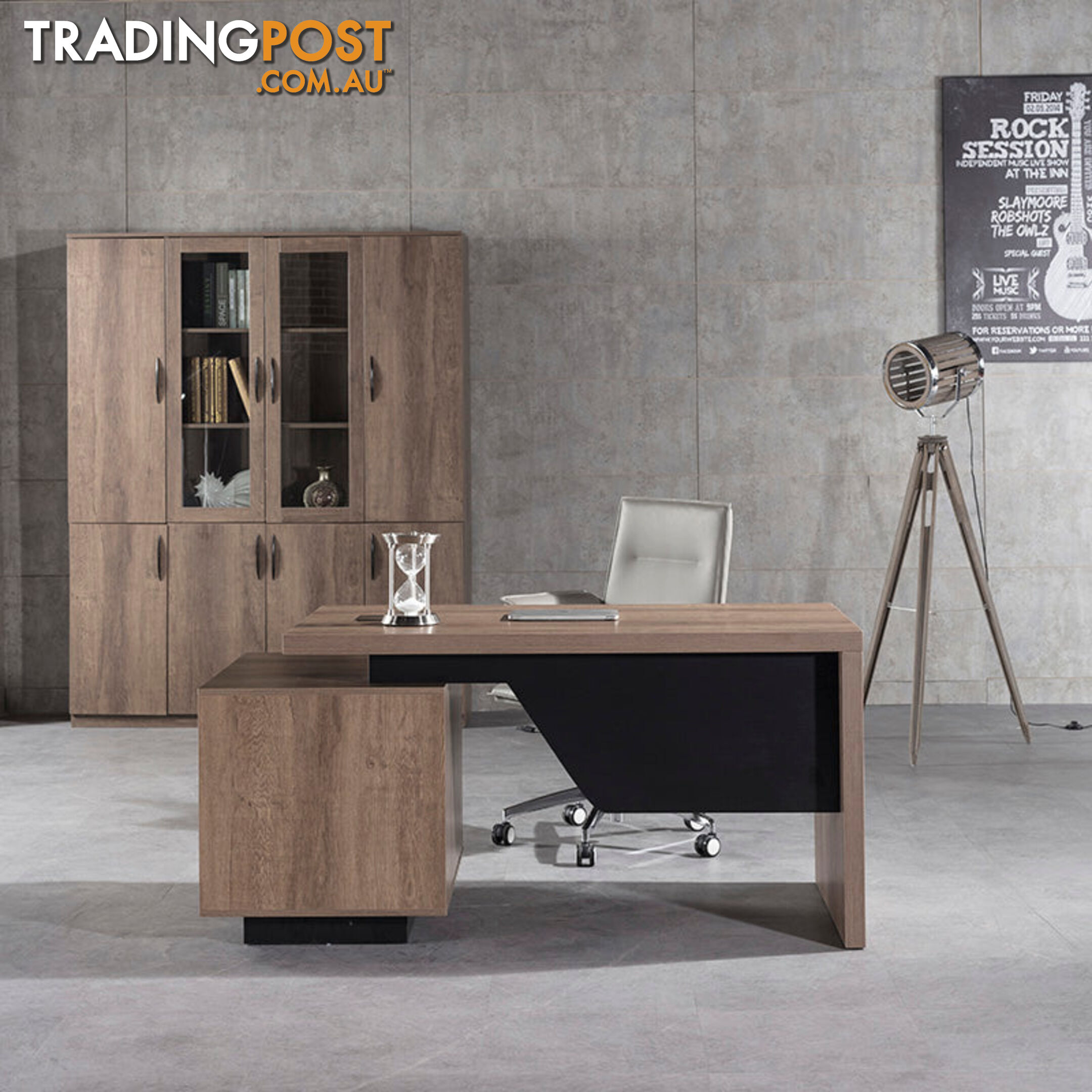 KELLEN Executive Desk with Right Return 1.6-1.8M - Warm Oak & Black - WF-M2508-R - 9334719011509