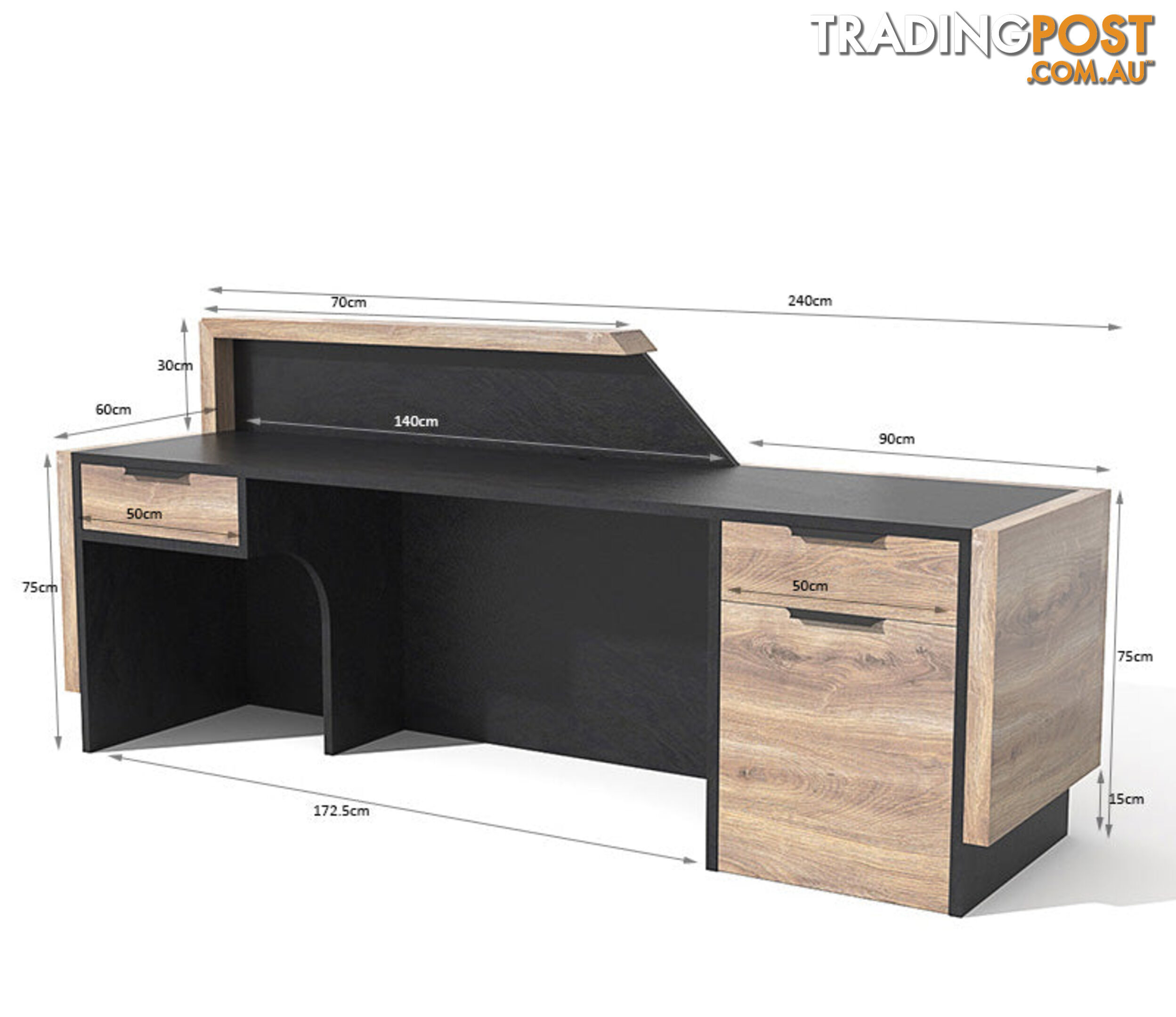 CONROY 2.4M Reception Desk Left Panel - Warm Oak & Black - WF-NT033-L - 9334719010168