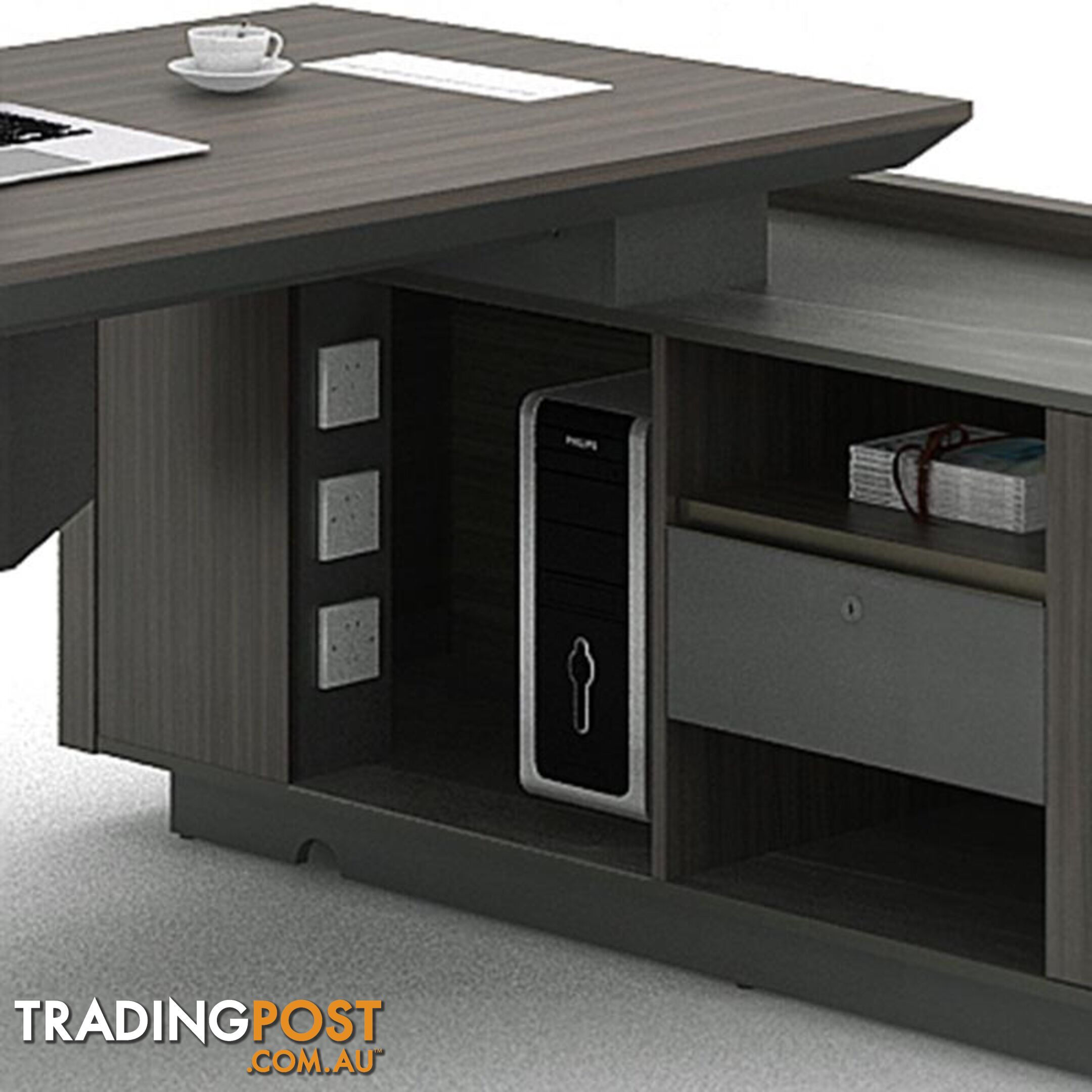 KAISON Executive Desk with Reversible Return 2M - Brown Grey - DF-BOS-D3020 - 9334719003405