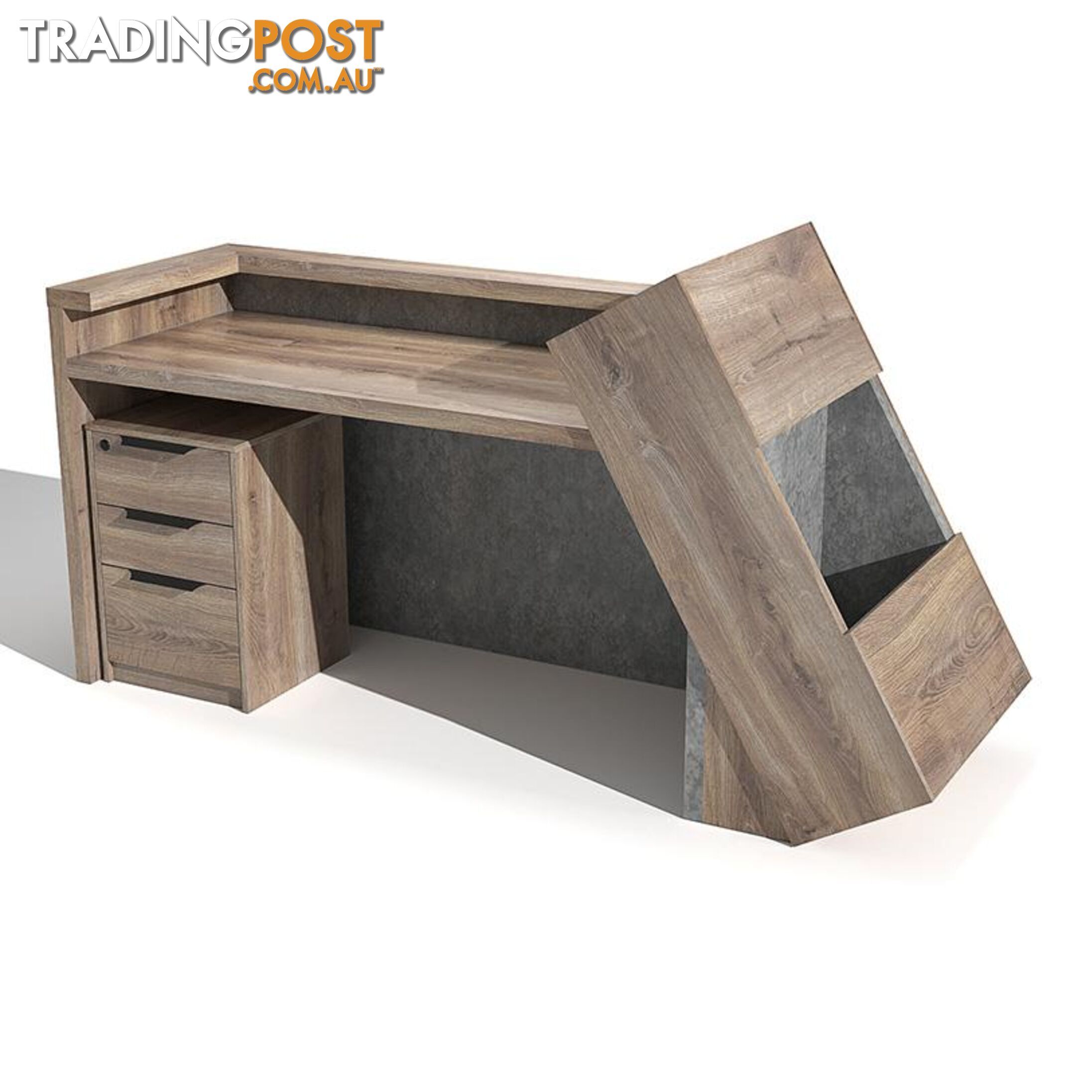 QUADE Reception Desk Right Panel 2.0M - Warm Oak & Concrete Color - WF-RT002-R-M - 9334719004617