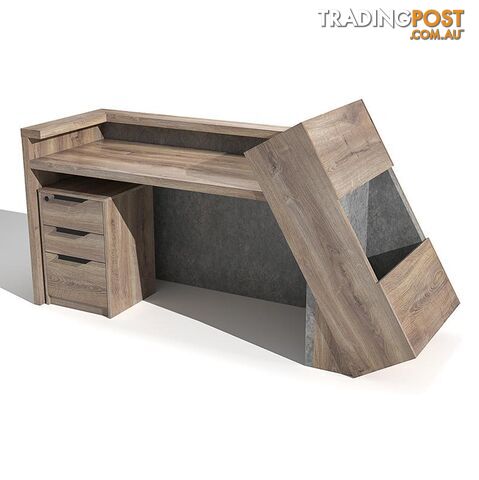 QUADE Reception Desk Right Panel 2.0M - Warm Oak & Concrete Color - WF-RT002-R-M - 9334719004617