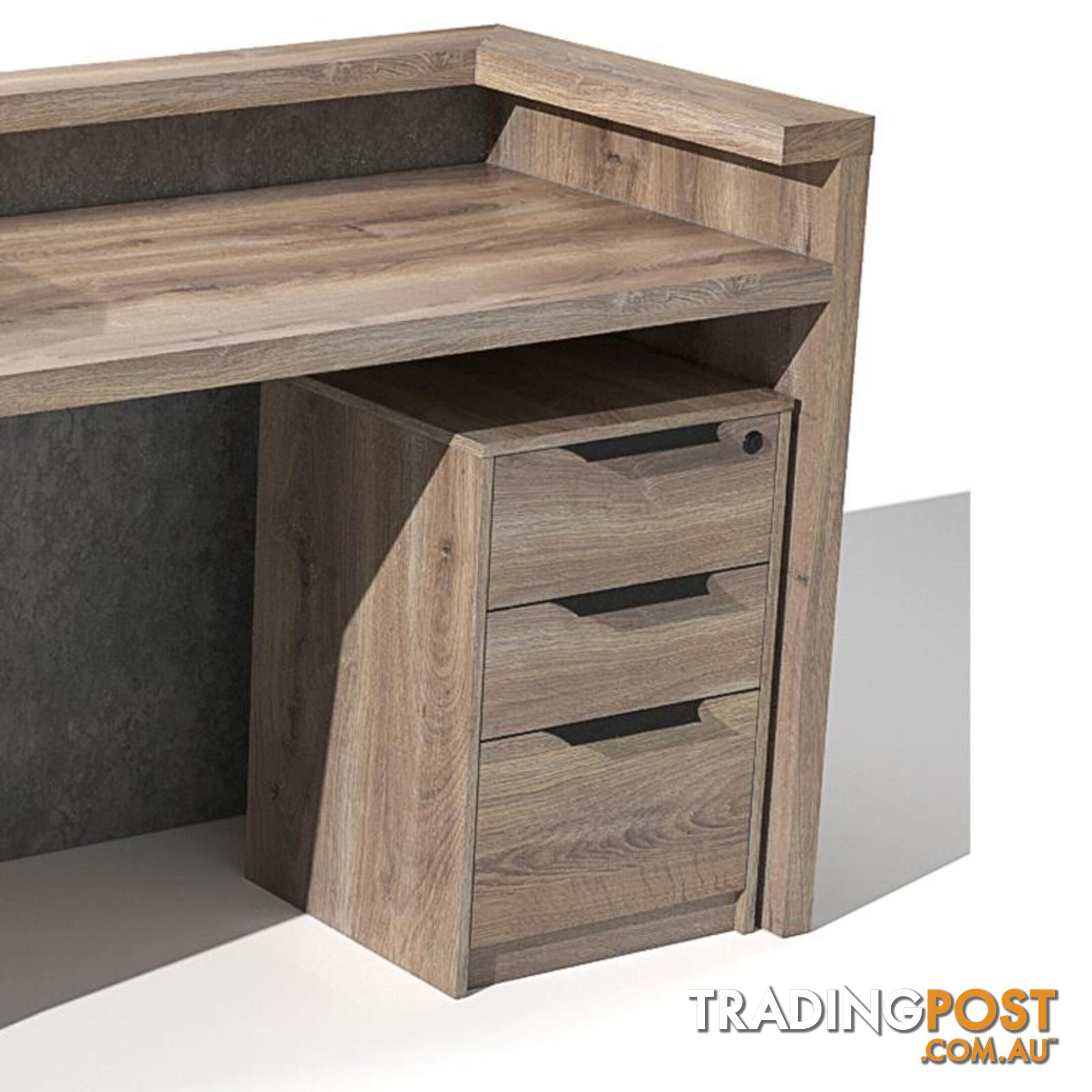 QUADE Reception Desk Right Panel 2.0M - Warm Oak & Concrete Color - WF-RT002-R-M - 9334719004617