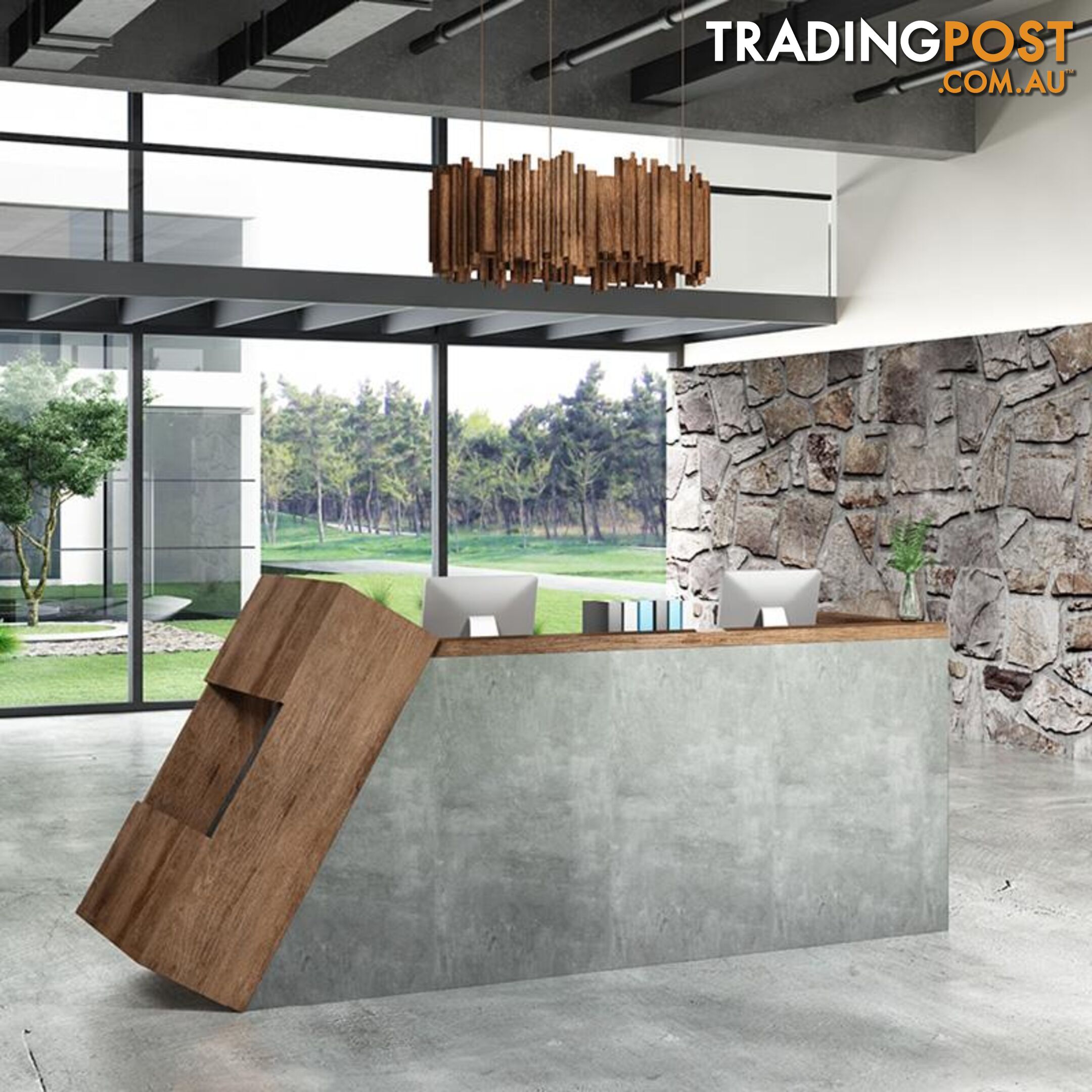 QUADE Reception Desk Right Panel 2.0M - Warm Oak & Concrete Color - WF-RT002-R-M - 9334719004617