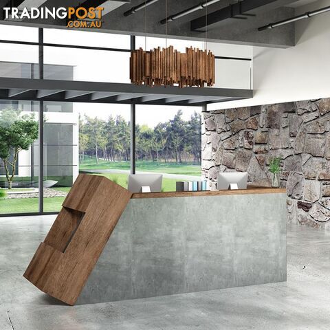 QUADE Reception Desk Right Panel 2.0M - Warm Oak & Concrete Color - WF-RT002-R-M - 9334719004617