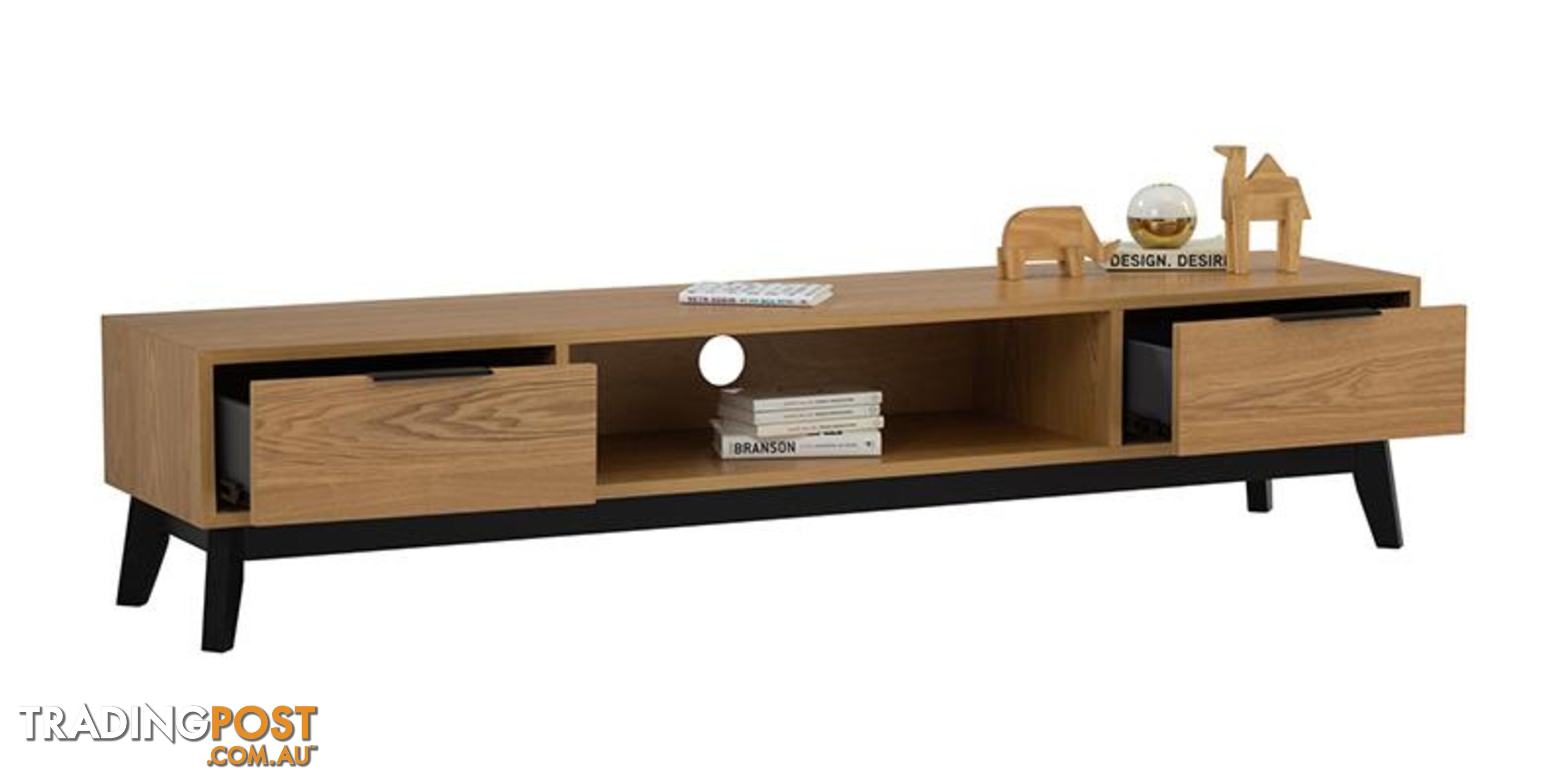 MALTON Entertainment TV Unit 180cm - Natural & Black - 336027 - 9334719004013