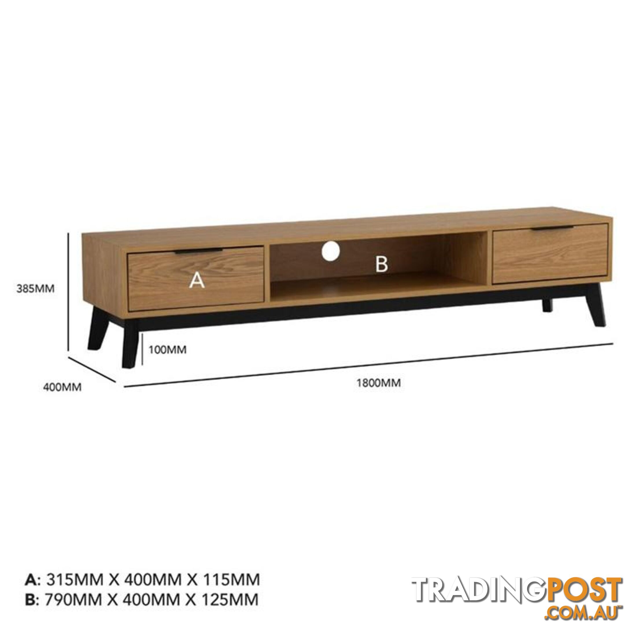 MALTON Entertainment TV Unit 180cm - Natural & Black - 336027 - 9334719004013