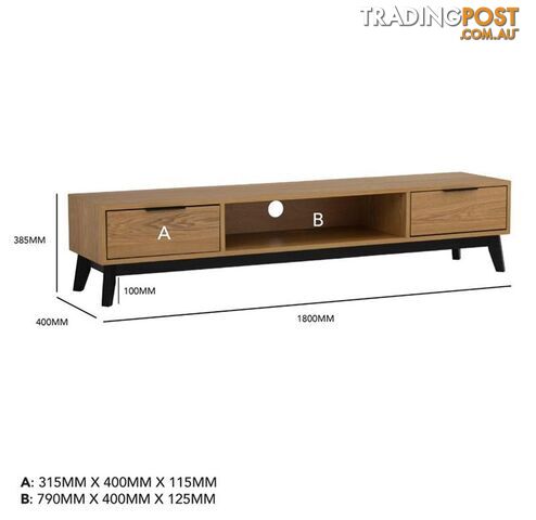 MALTON Entertainment TV Unit 180cm - Natural & Black - 336027 - 9334719004013