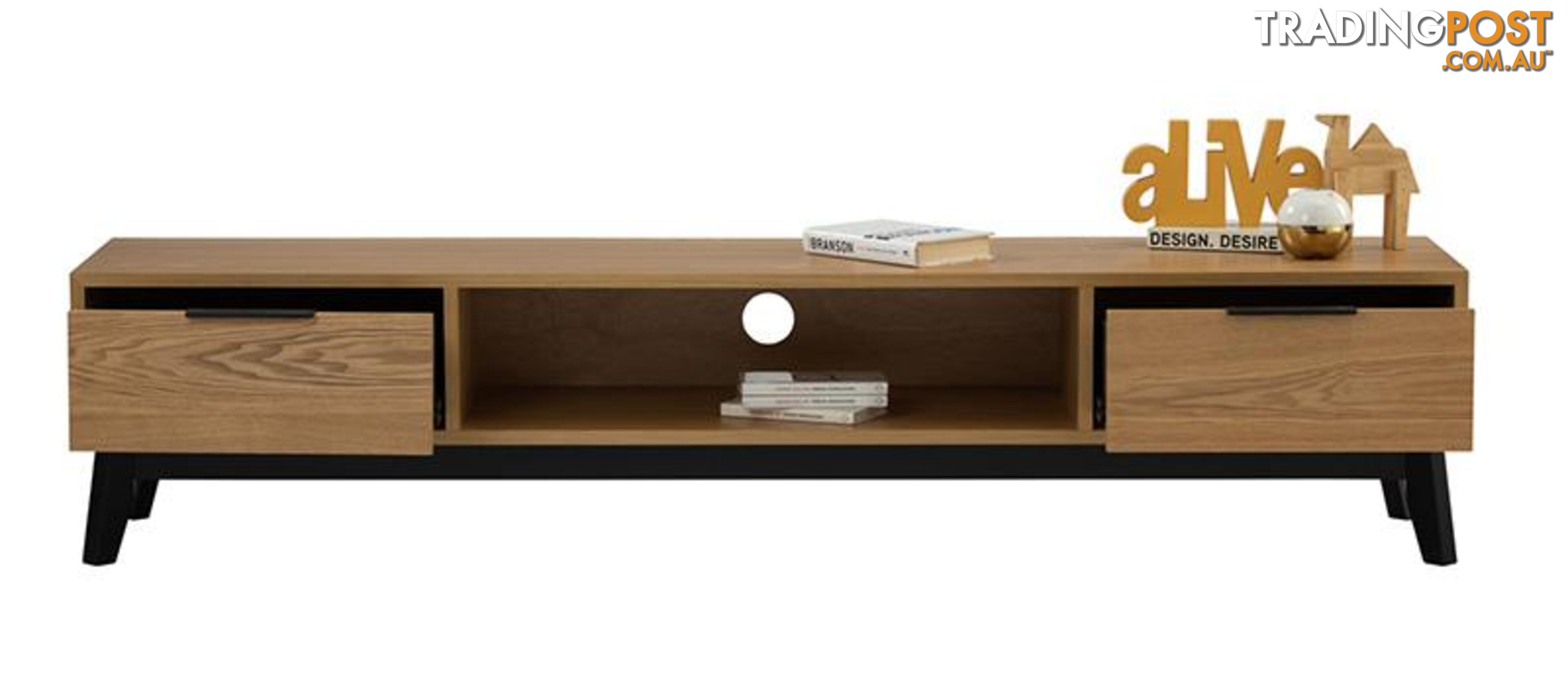 MALTON Entertainment TV Unit 180cm - Natural & Black - 336027 - 9334719004013