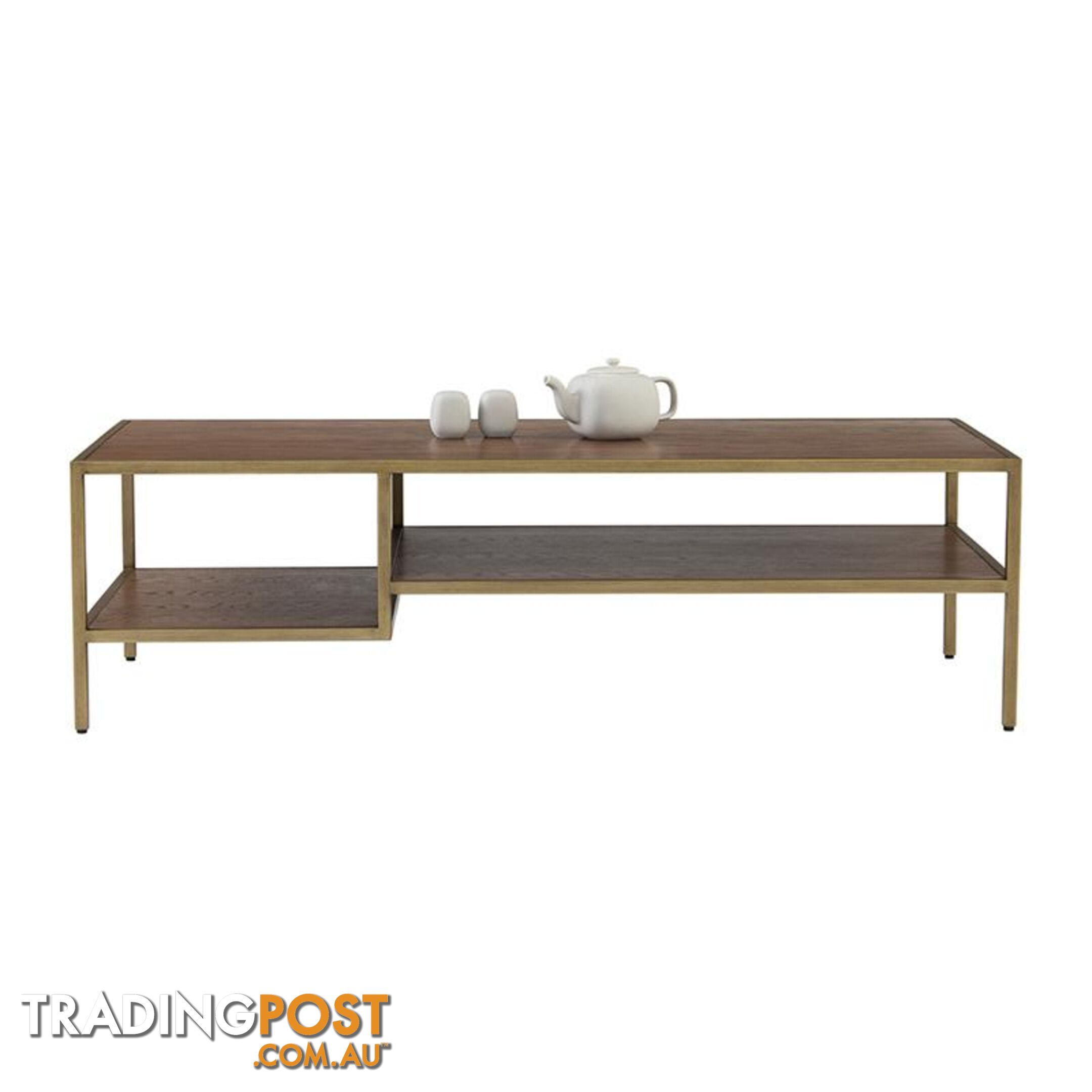 WILLINGHAM Coffee Table 140cm - Brass & Wood - 134042 - 9334719000596