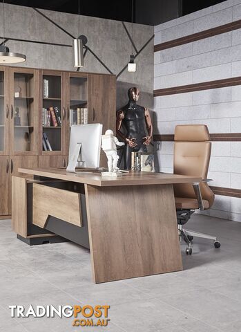 SUTTON Executive Desk with Right Return 1.8M - 2.0M - Warm Oak & Black - WF-M2507-R - 9334719011486