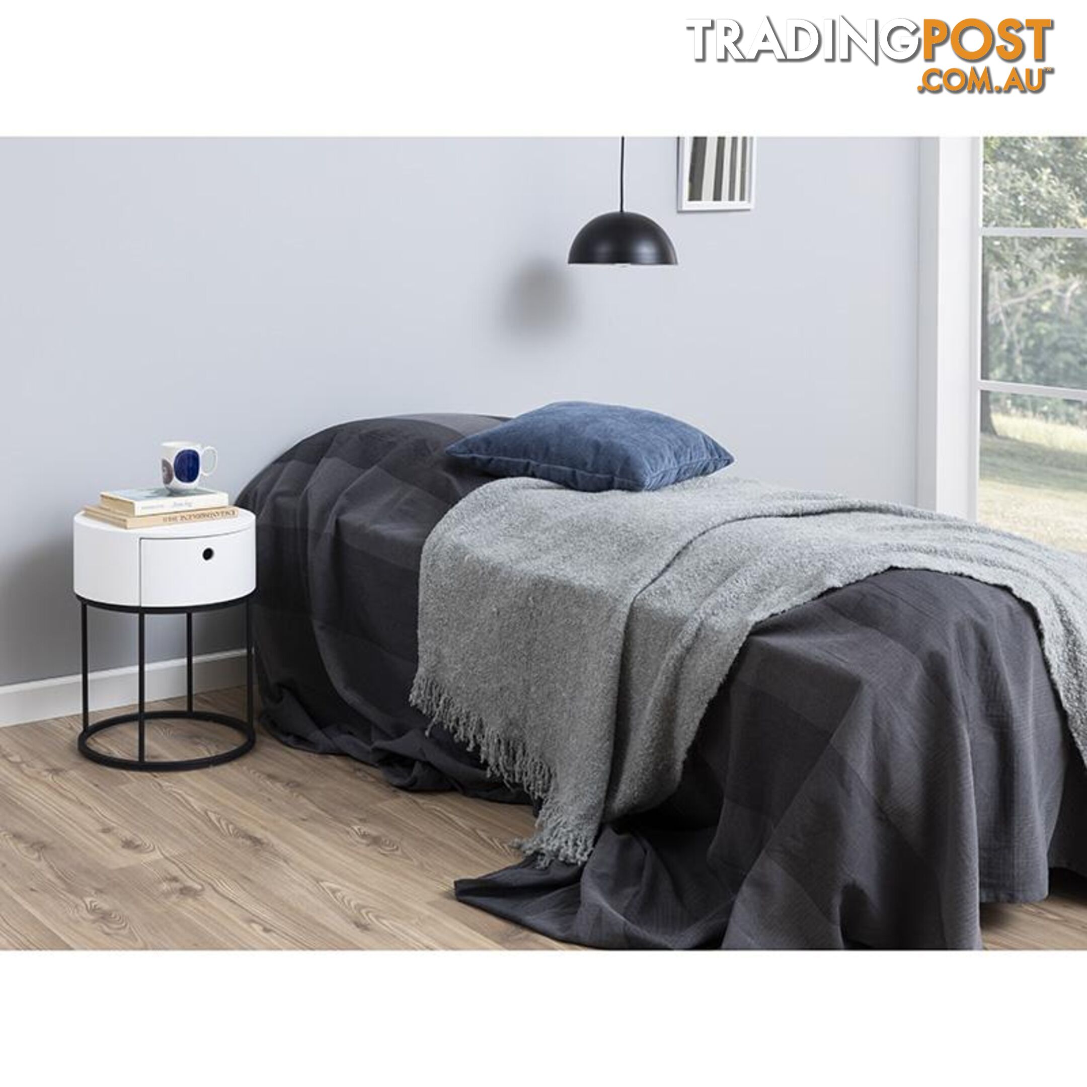 POLON Bedside Table 40cm - White & Black - AC-0000087871 - 5713941133892