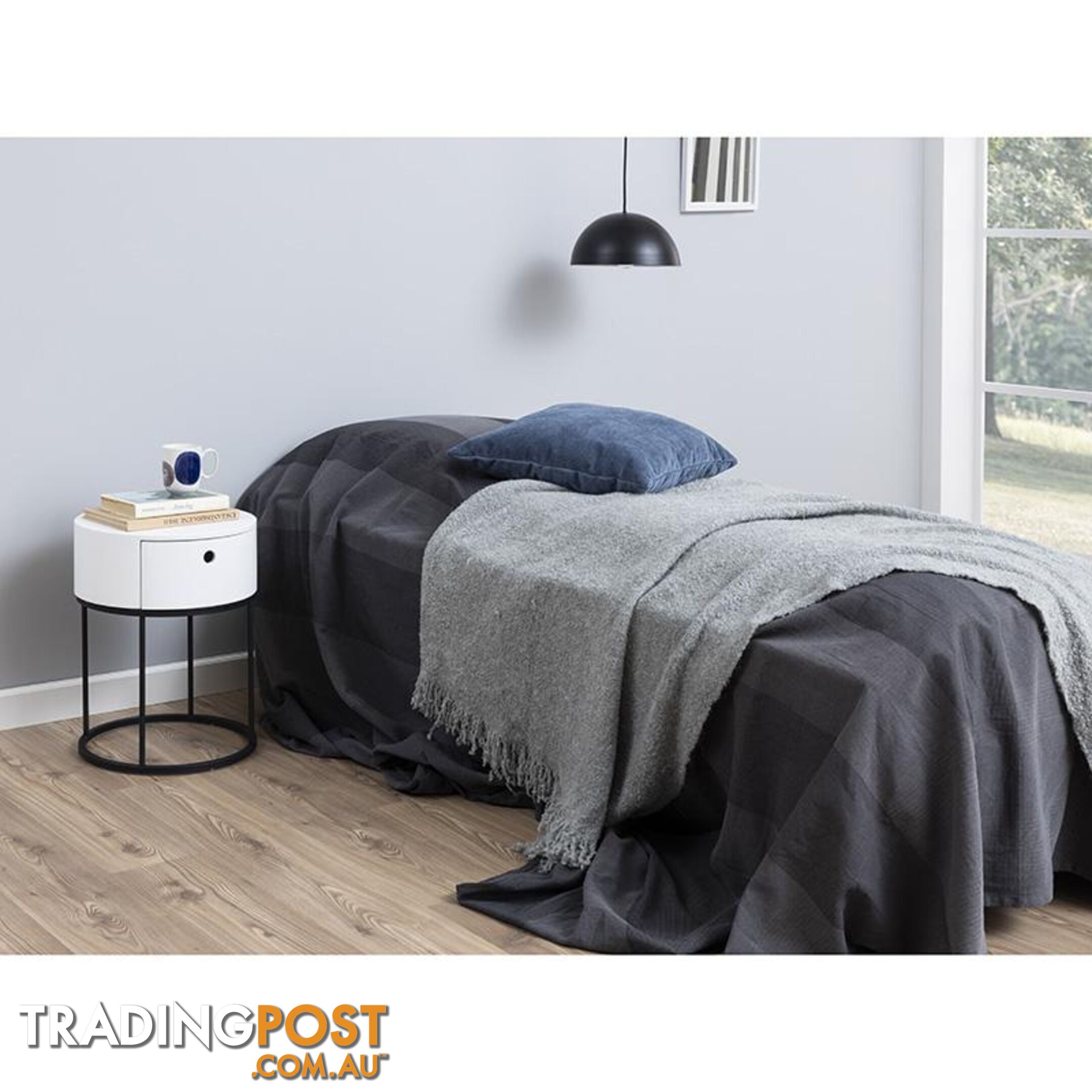 POLON Bedside Table 40cm - White & Black - AC-0000087871 - 5713941133892