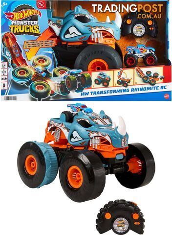Hot Wheels - Monster Trucks Hw Transforming Rhinomite Rc In 1:12 Scale With 1:64 Scale Toy Truck - Mattel - Mahpk27 - 194735160990