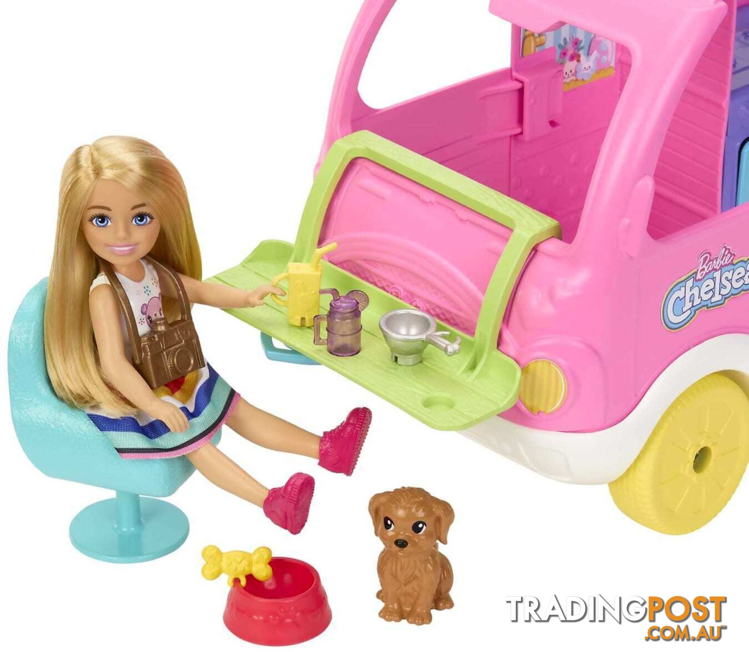 Barbie - Chelsea 2-in-1 Camper Playset With Chelsea Small Doll 2 Pets & 15 Accessories - Mattel - Mahnh90 - 194735141418