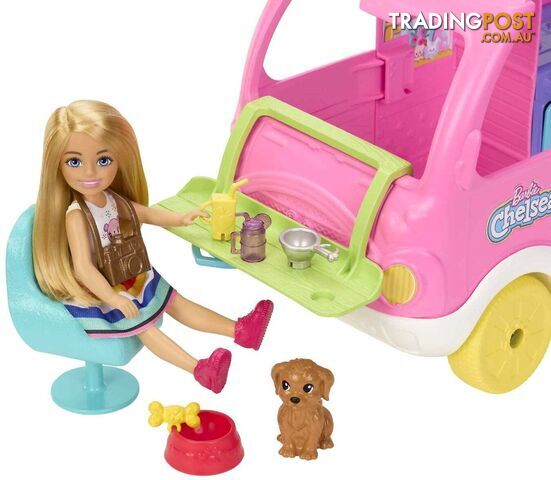 Barbie - Chelsea 2-in-1 Camper Playset With Chelsea Small Doll 2 Pets & 15 Accessories - Mattel - Mahnh90 - 194735141418