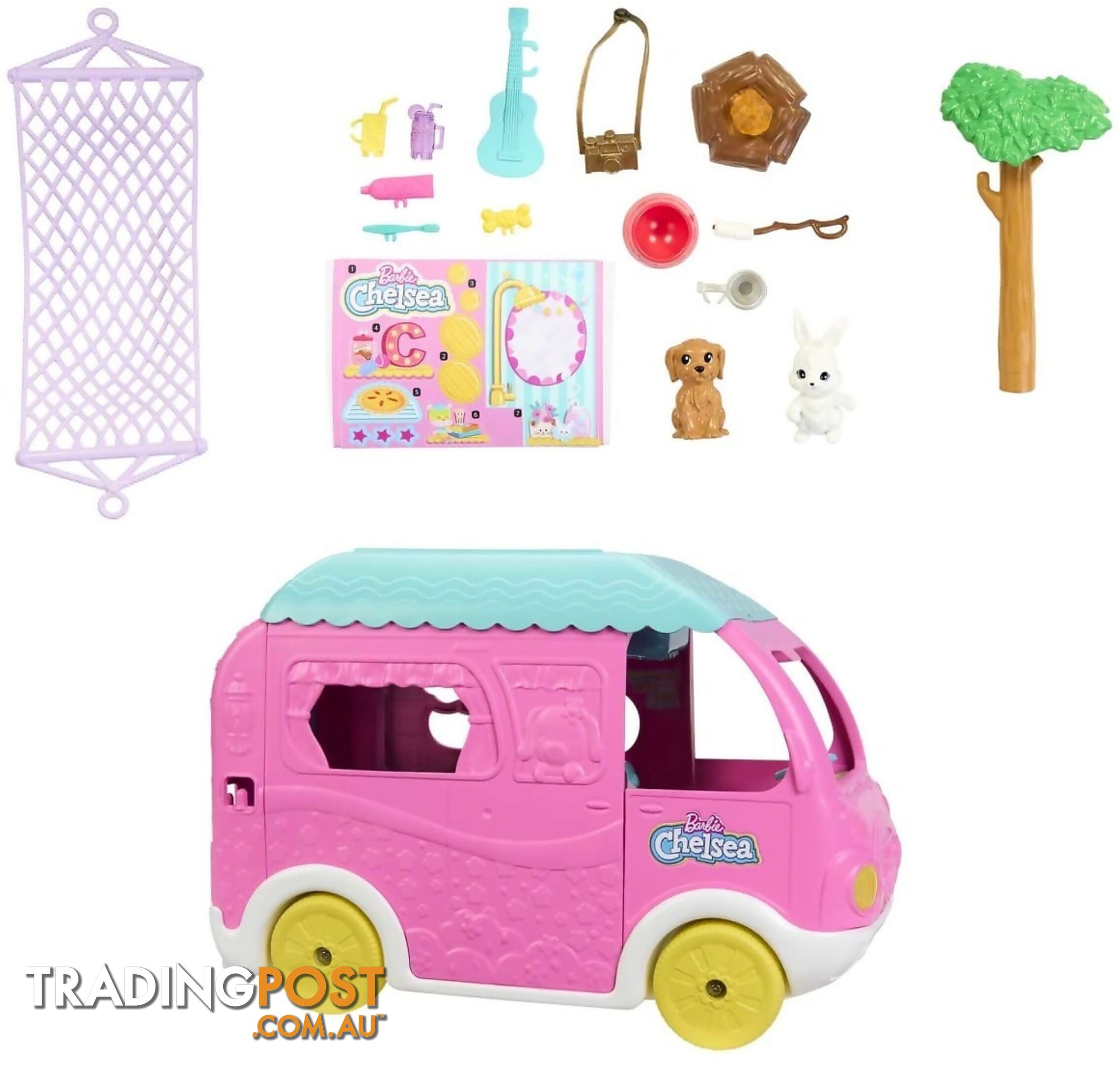 Barbie - Chelsea 2-in-1 Camper Playset With Chelsea Small Doll 2 Pets & 15 Accessories - Mattel - Mahnh90 - 194735141418