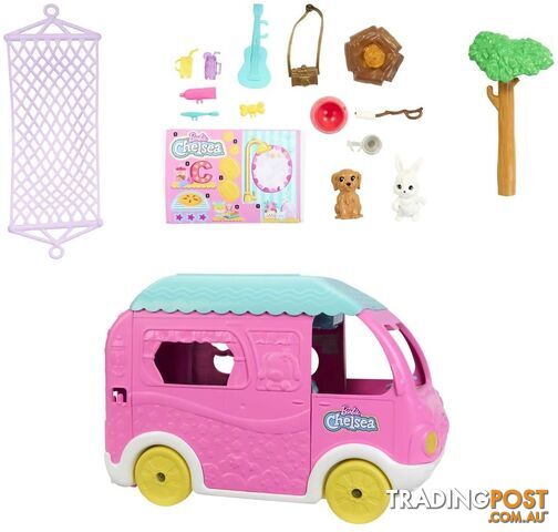 Barbie - Chelsea 2-in-1 Camper Playset With Chelsea Small Doll 2 Pets & 15 Accessories - Mattel - Mahnh90 - 194735141418