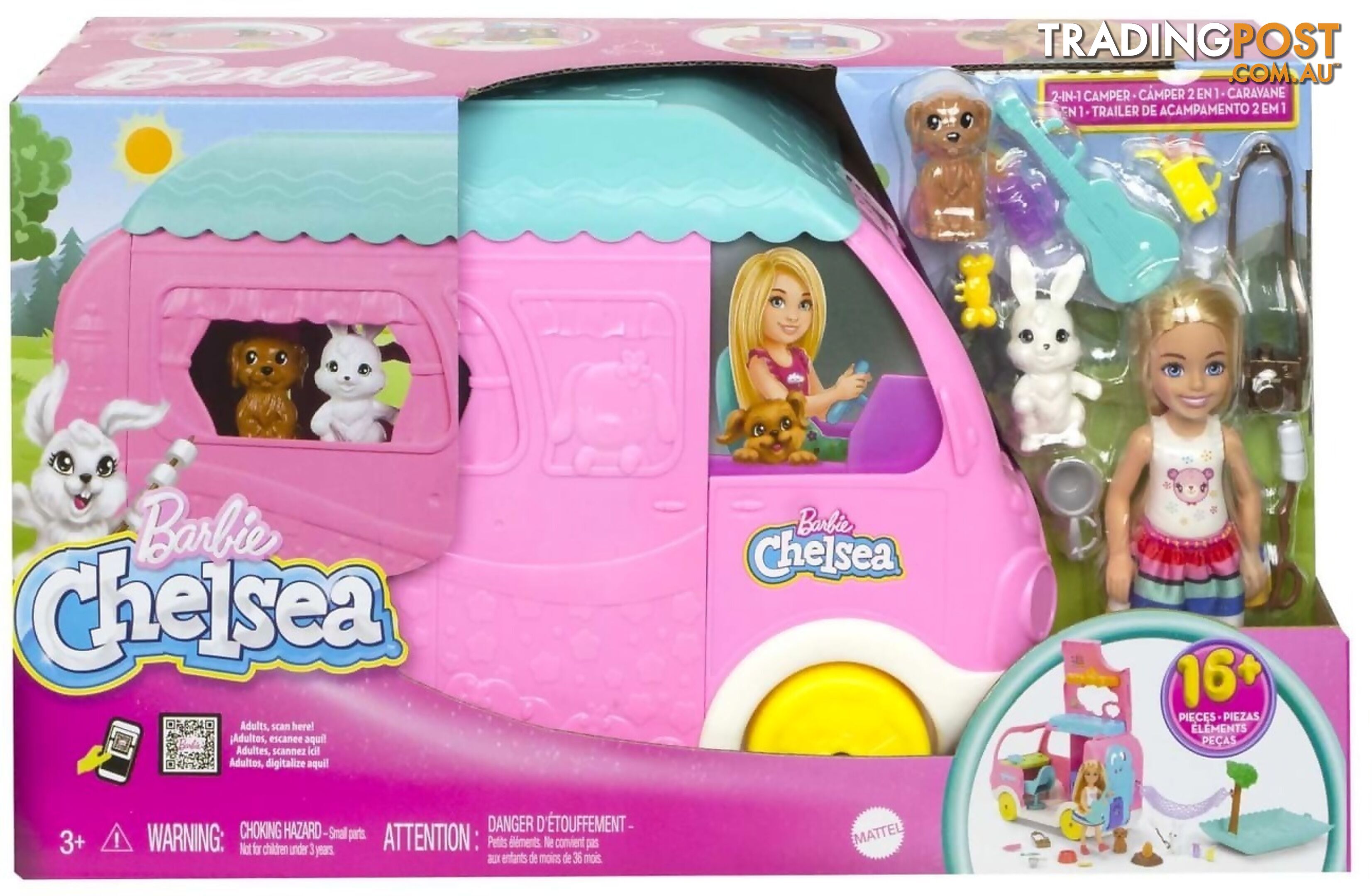 Barbie - Chelsea 2-in-1 Camper Playset With Chelsea Small Doll 2 Pets & 15 Accessories - Mattel - Mahnh90 - 194735141418