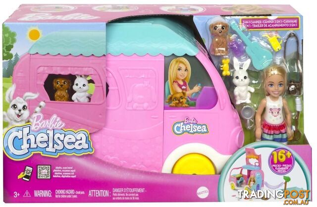 Barbie - Chelsea 2-in-1 Camper Playset With Chelsea Small Doll 2 Pets & 15 Accessories - Mattel - Mahnh90 - 194735141418