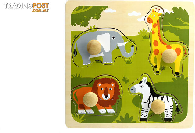 Kaper Kidz - Safari Animal Large Peg Wooden Puzzle- Elpm220d - 9354963005635