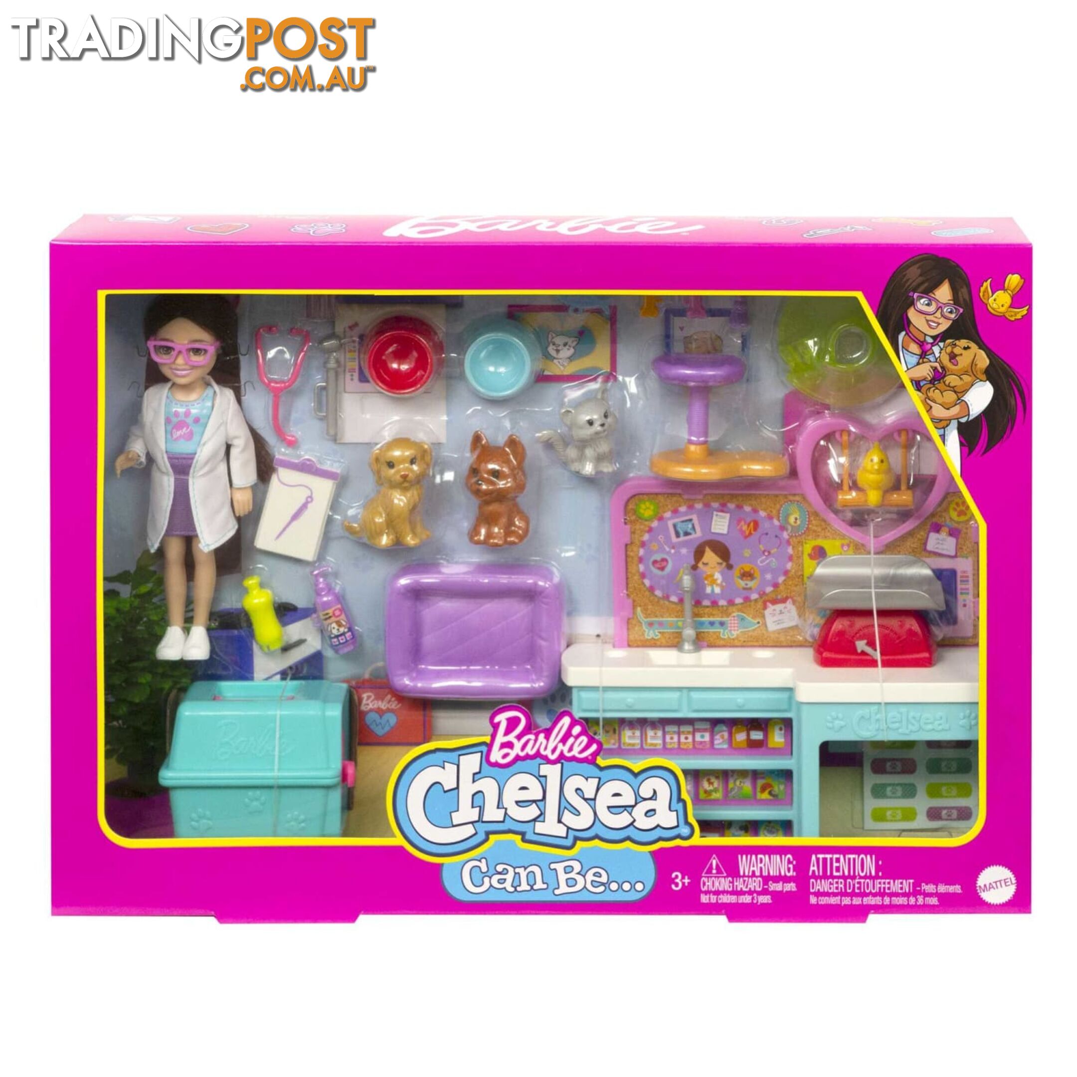 Barbie Doll Chelsea Pet Vet Playset With Doll 4 Animals And 18 Pieces - Mahgt12 - 194735056972