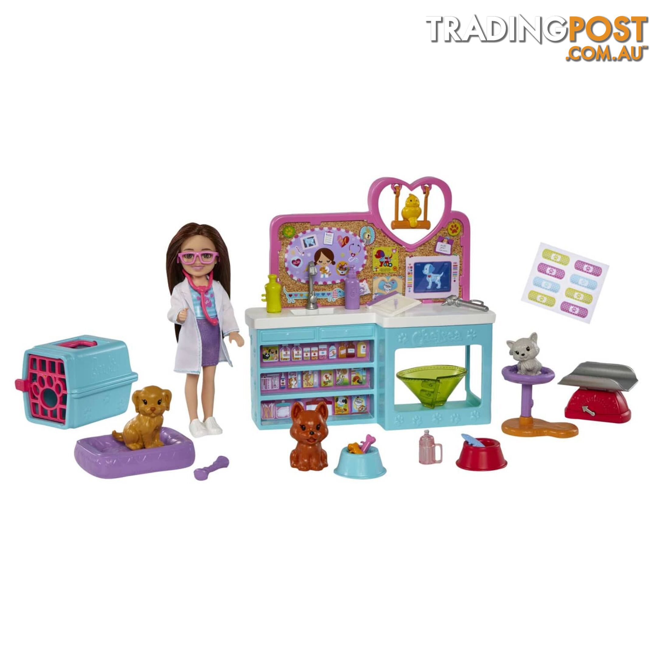 Barbie Doll Chelsea Pet Vet Playset With Doll 4 Animals And 18 Pieces - Mahgt12 - 194735056972