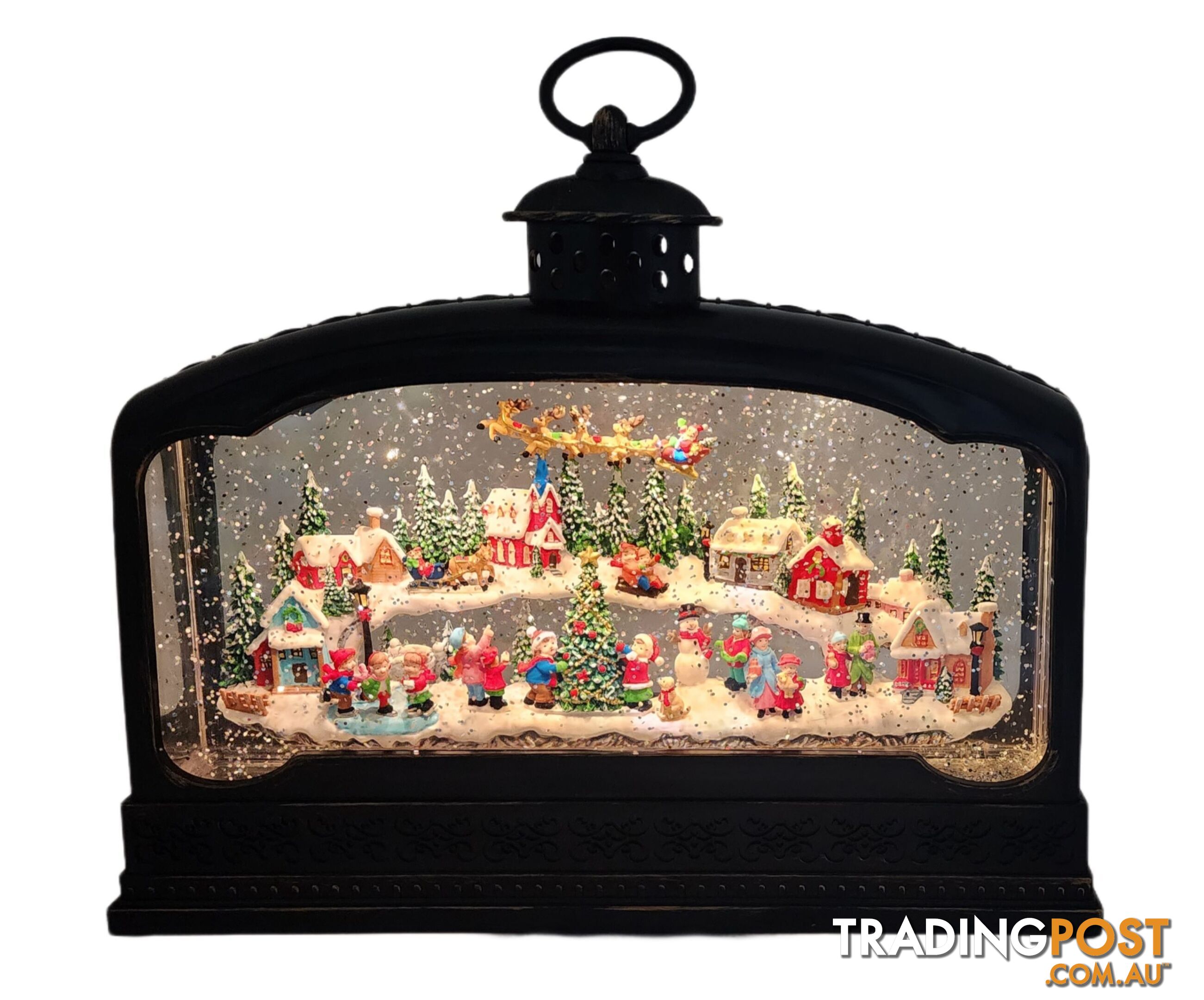 Cotton Candy - Xmas Lantern Extra Wide Brass Glitter Lantern North Village Scene With Santa Xac426 - Cczxac426 - 9353468016689