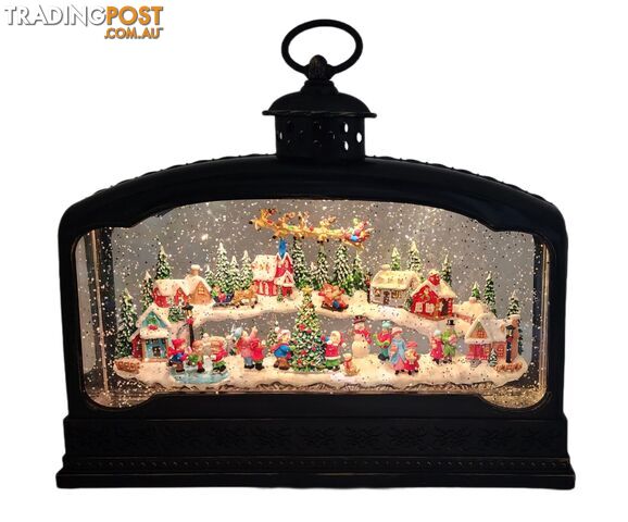 Cotton Candy - Xmas Lantern Extra Wide Brass Glitter Lantern North Village Scene With Santa Xac426 - Cczxac426 - 9353468016689