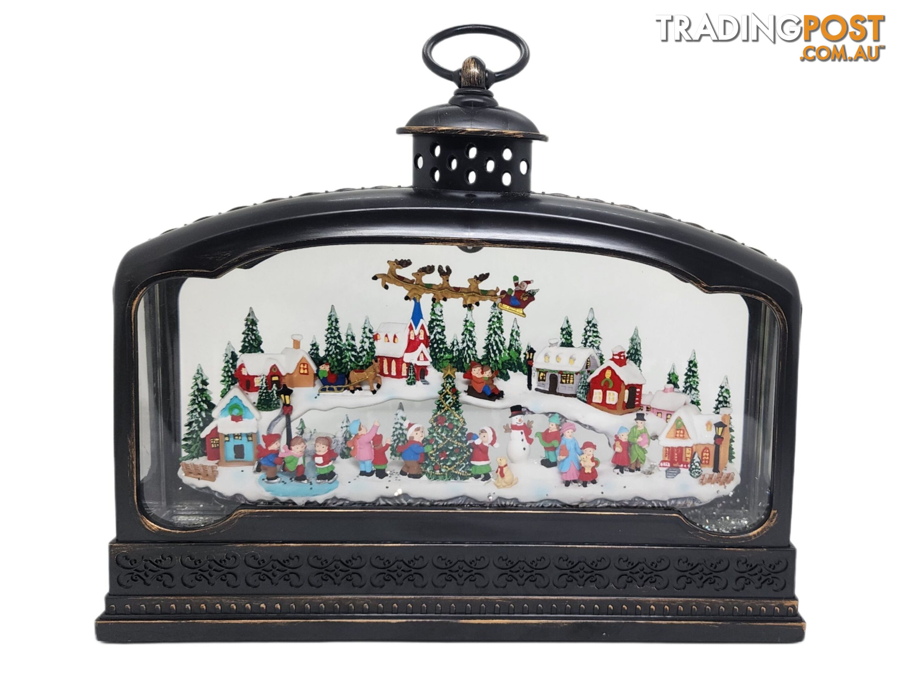 Cotton Candy - Xmas Lantern Extra Wide Brass Glitter Lantern North Village Scene With Santa Xac426 - Cczxac426 - 9353468016689