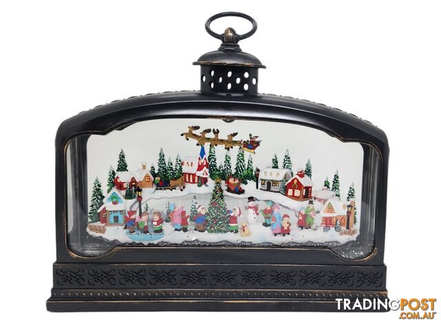 Cotton Candy - Xmas Lantern Extra Wide Brass Glitter Lantern North Village Scene With Santa Xac426 - Cczxac426 - 9353468016689