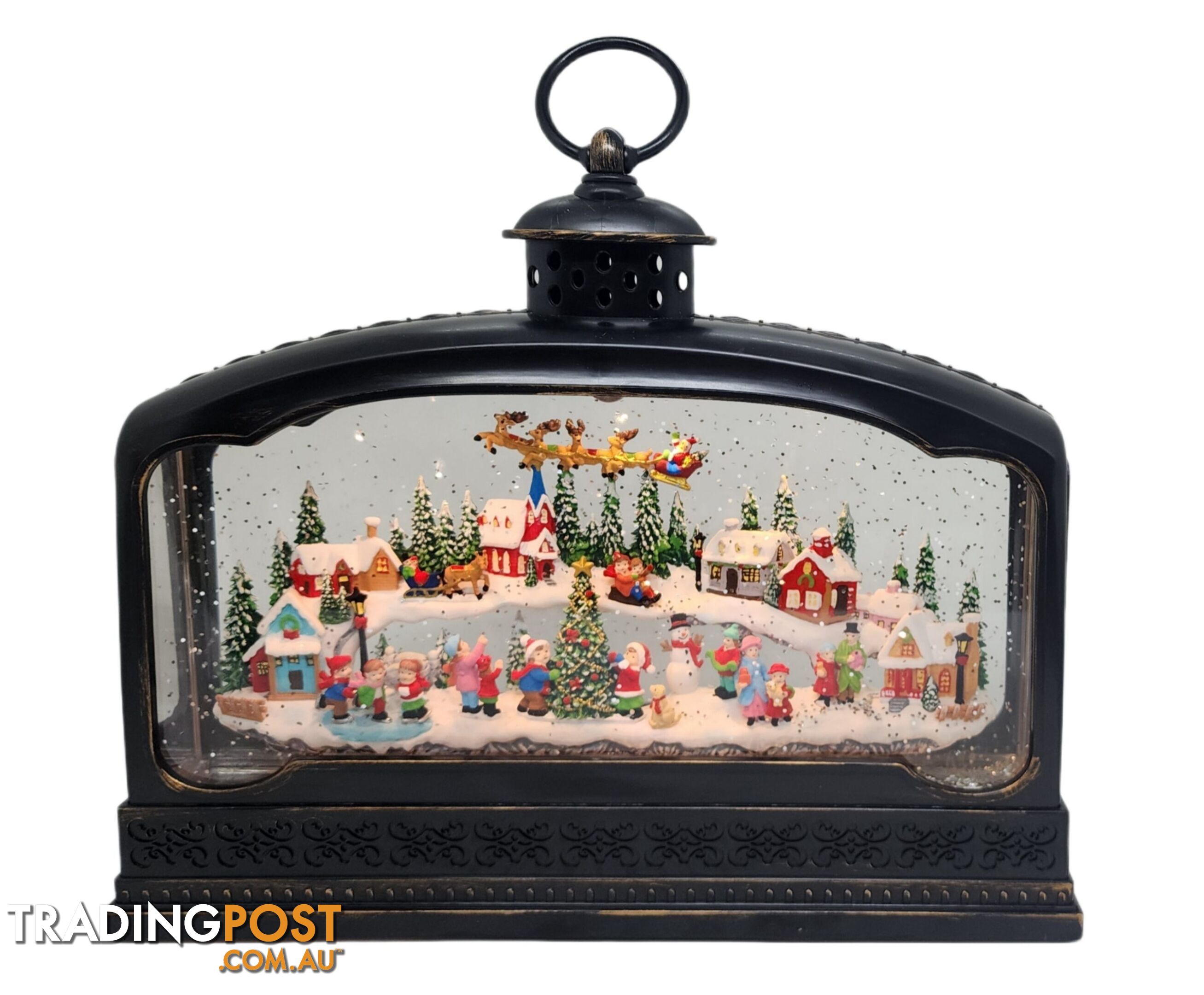 Cotton Candy - Xmas Lantern Extra Wide Brass Glitter Lantern North Village Scene With Santa Xac426 - Cczxac426 - 9353468016689