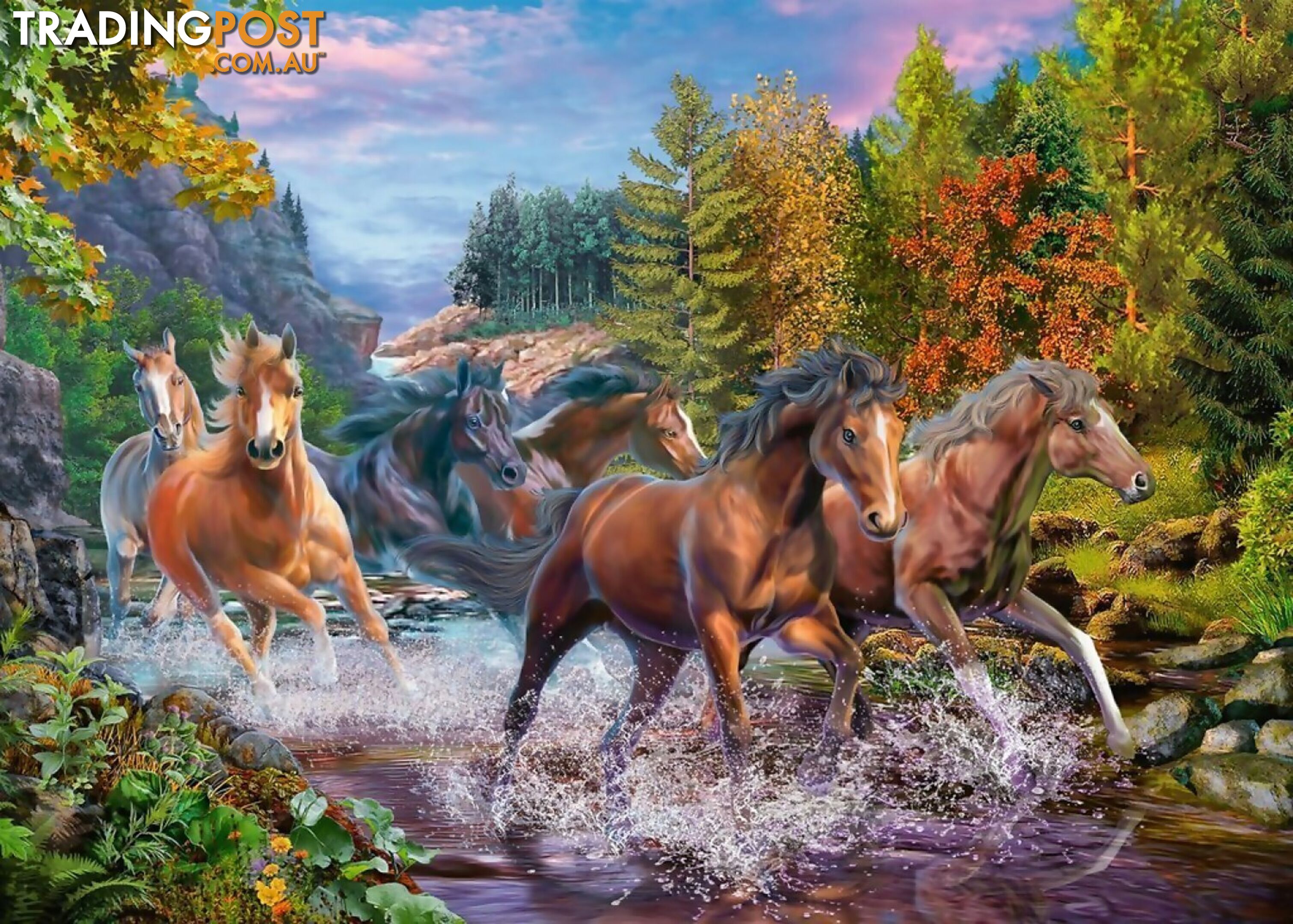 Ravensburger - Rushing River Horses Jigsaw Puzzle 100pc - Mdrb10403 - 4005556104031