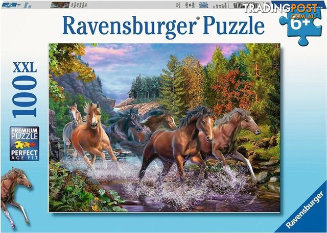 Ravensburger - Rushing River Horses Jigsaw Puzzle 100pc - Mdrb10403 - 4005556104031