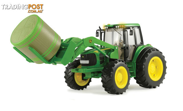 John Deere - Tomy Big Farm Lights & Sounds 1:16 Scale 7330 Tractor With Bale Loader & Round Bale - Lc46380 - 036881463801