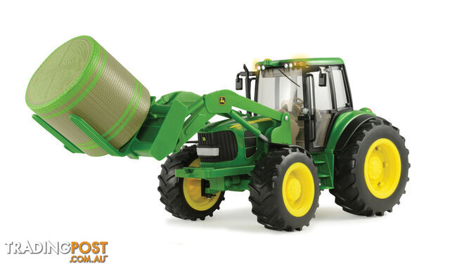 John Deere - Tomy Big Farm Lights & Sounds 1:16 Scale 7330 Tractor With Bale Loader & Round Bale - Lc46380 - 036881463801