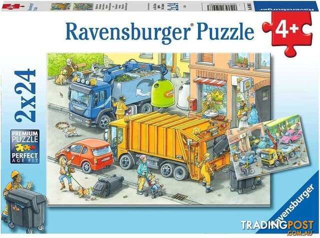Ravensburger - Working Trucks Garbage Truck And Tow Truck Jigsaw Puzzle 2 X 24pc - Mdrb05096 - 4005556050963