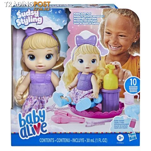 Baby Alive Sudsy Styling 12-inch Salon Baby Doll Incl Accessories Bubble Solution Hasbro - Hbf51125xoo - 5010994126896