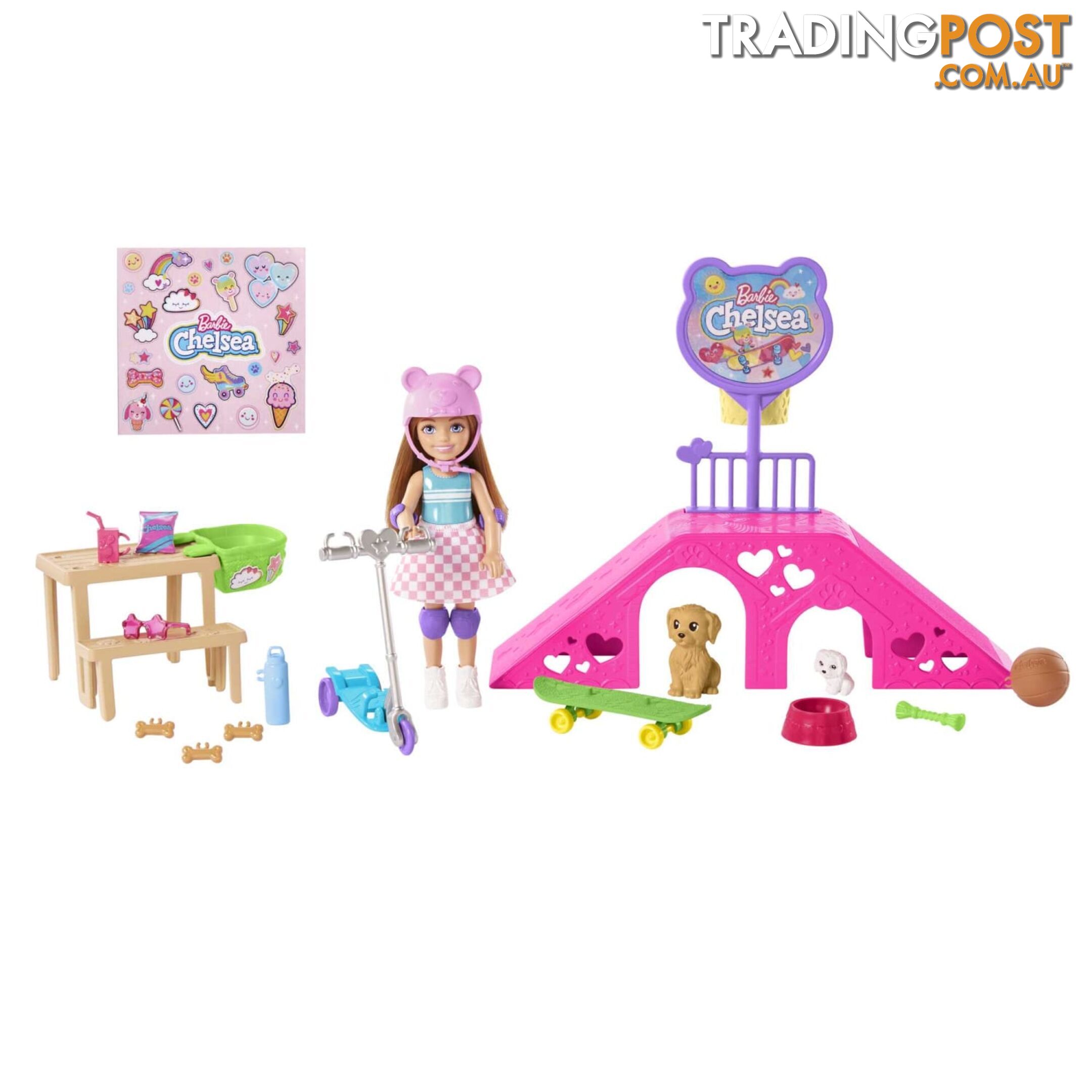 Barbie Chelsea Doll And Accessories Skatepark Playset With 2 Puppies And 15+ Pieces - Mahjy35 - 194735098279