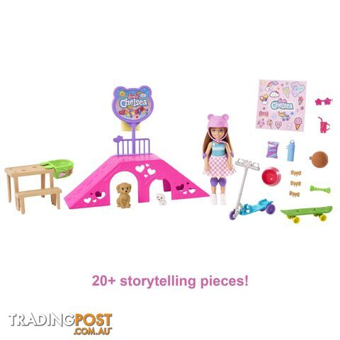 Barbie Chelsea Doll And Accessories Skatepark Playset With 2 Puppies And 15+ Pieces - Mahjy35 - 194735098279