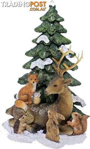 Cotton Candy - Xmas 20cm Reindeer & Friends Sitting With Tree Ornament - Ccxkn56 - 9353468012087