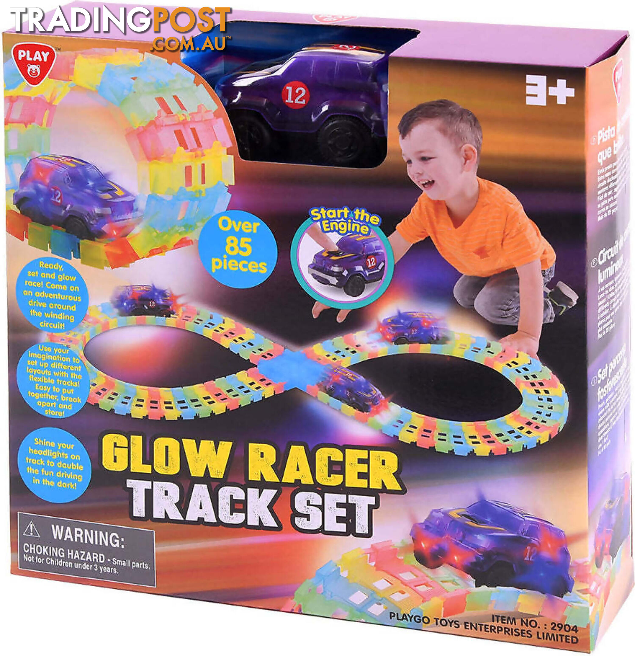 Playgo Toys Ent. Ltd - Glow Racer Trackset - 85 Pieces - Art66178 - 4892401029041