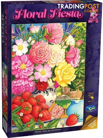 Holdson - Floral Fiesta - Peonies Roses And Strawberries - Jigsaw Puzzle 1000 Pieces - Jdhol775569 - 9414131775569