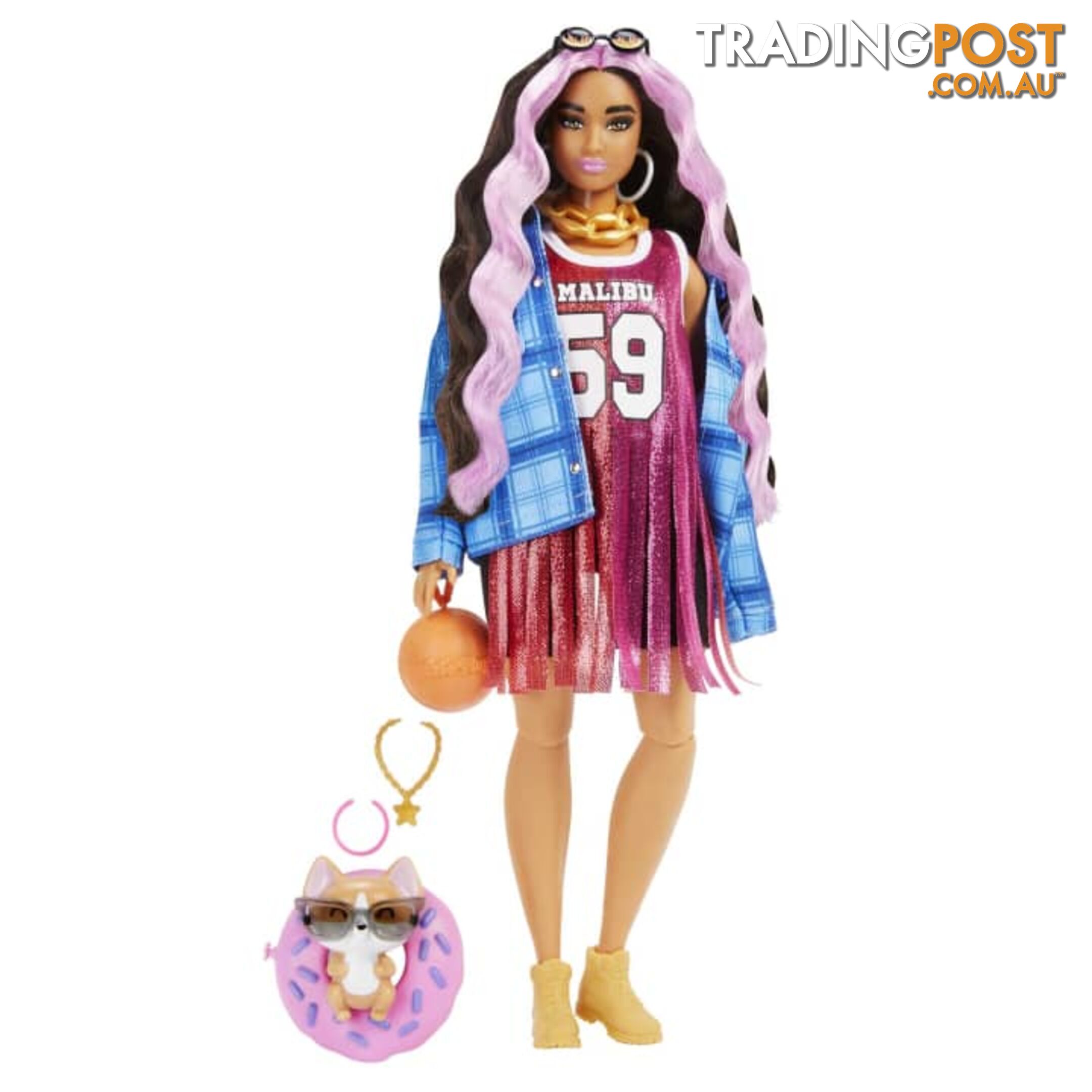 Barbie Doll And Accessories Barbie Extra Doll With Pet Corgi Basketball Jersey - Mahdj46 - 194735024438