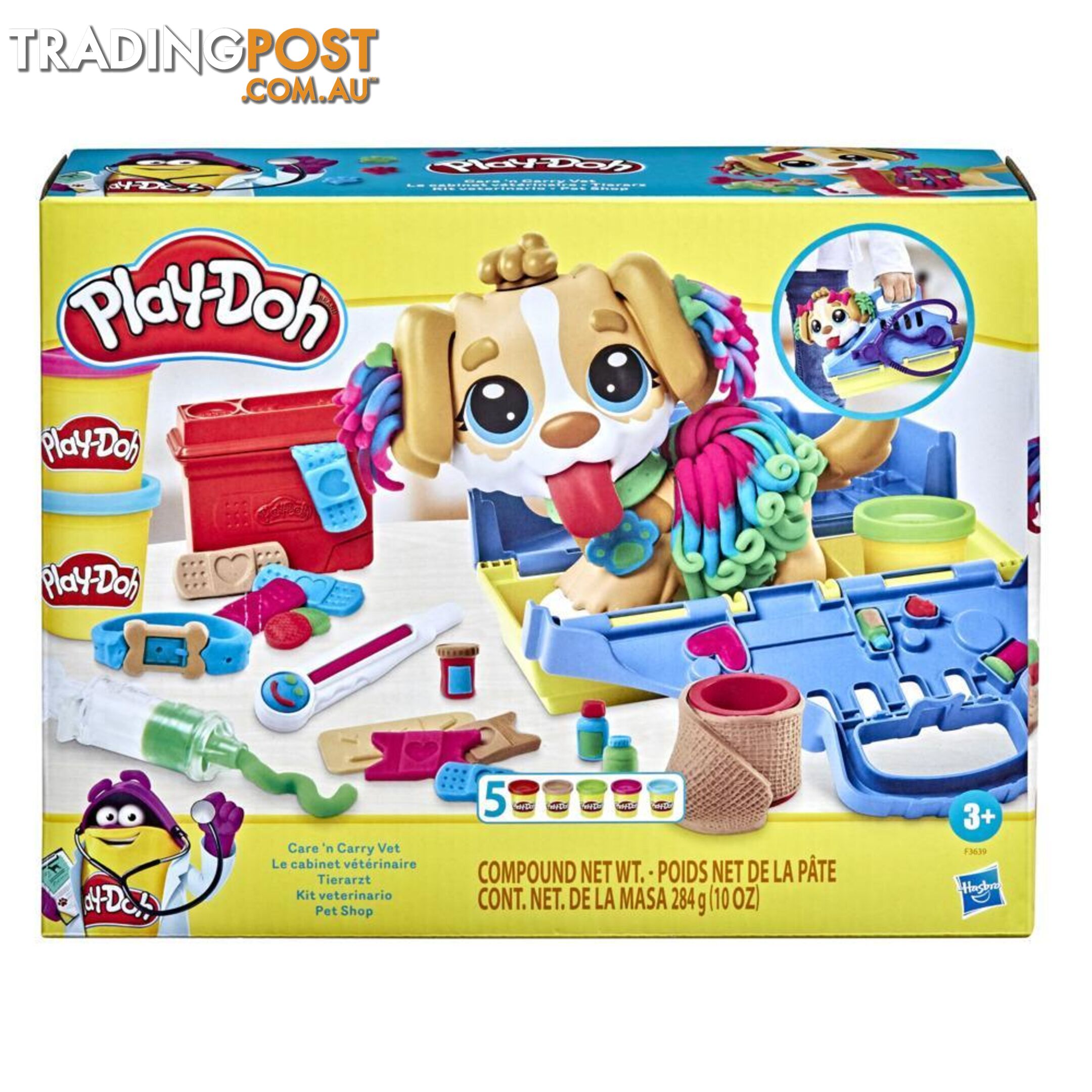 Play-doh - Care N Carry Vet Playset With Toy Dog Carrier 10 Tools 5 Colors  Hasbro F3639 - 5010993954469