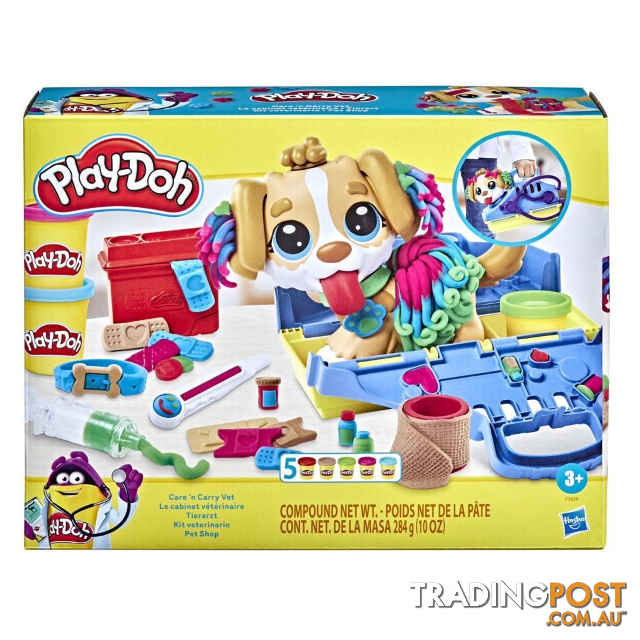 Play-doh - Care N Carry Vet Playset With Toy Dog Carrier 10 Tools 5 Colors  Hasbro F3639 - 5010993954469