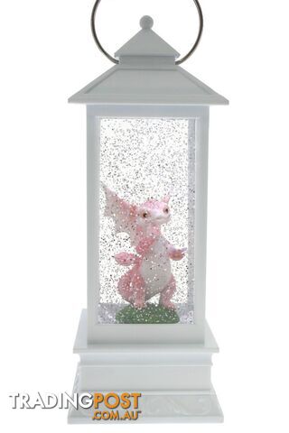 Cotton Candy -  White Glitter Lantern With Pink Dragon - Ccflnt33 - 9353468004204