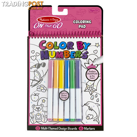 Melissa & Doug - On The Go Color By Numbers Kids Design Boards With 6 Markers - Unicorns Ballet Kittens And More Mdmnd5377 - 0000772053778