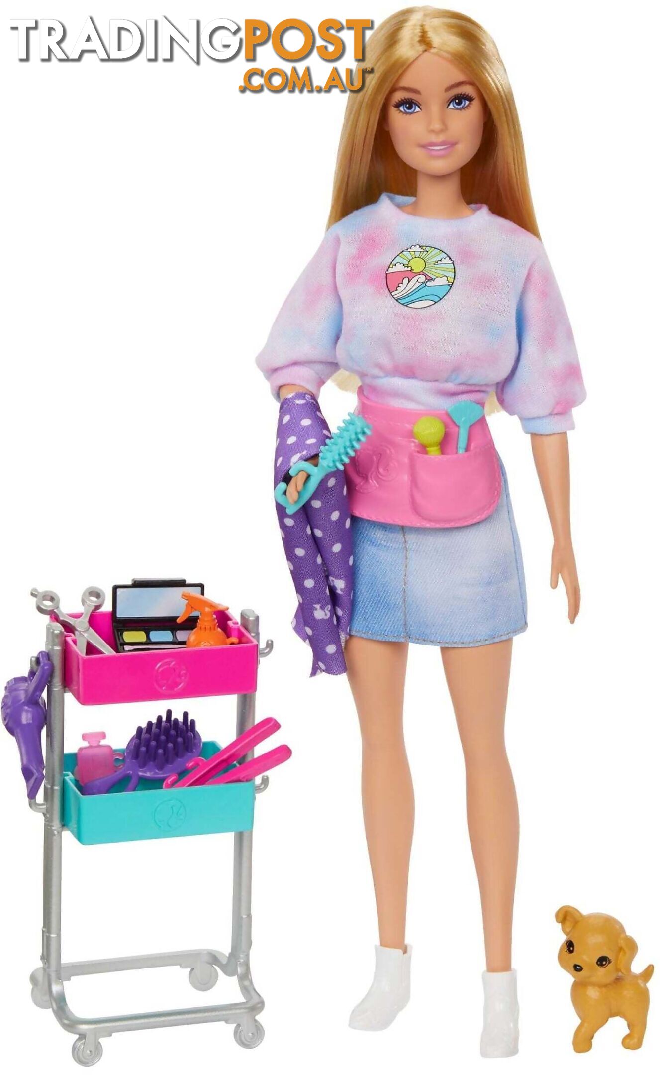 Barbie - â€œmalibuâ€ Stylist Doll & 14 Accessories Playset Hair & Makeup Theme With Puppy & Styling Cart - Mattel - Mahnk95 - 194735143429